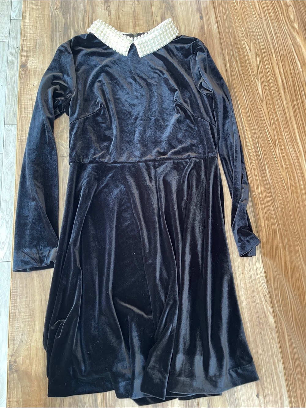 Betsey Johnson Dress Womens 14 Black Velvet Beaded Collar Fit & Flare Short
